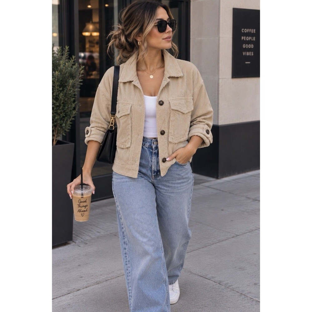 Forever 21 Beige Corduroy Oversized/Relaxed Jacket Sz M